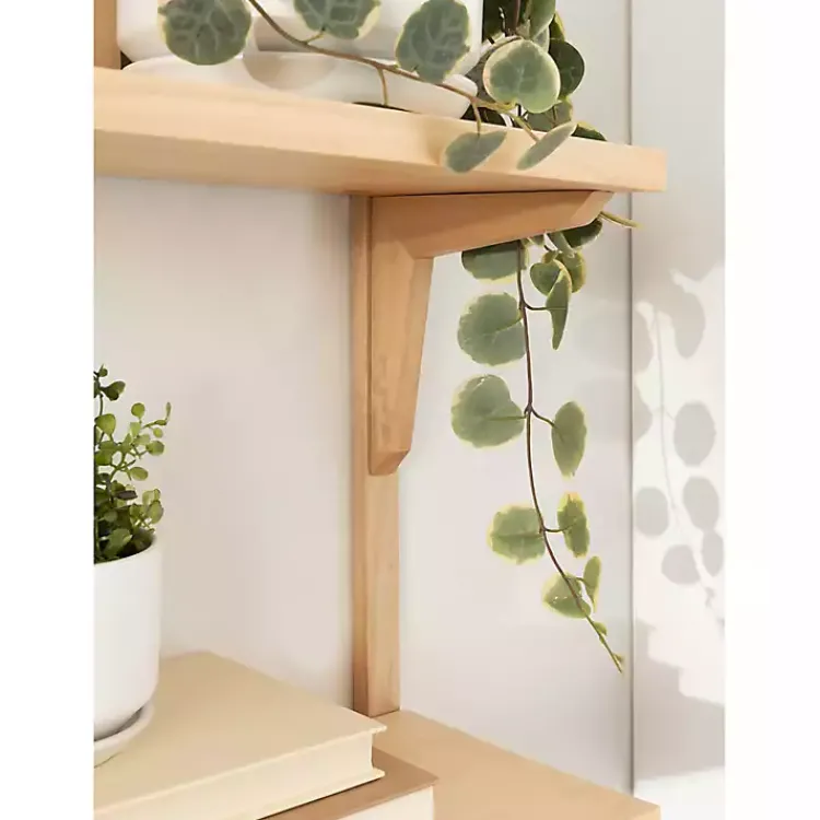 Kirklands Home Natural Wood Traditional Two-Tiered Wall Shelf Tan New