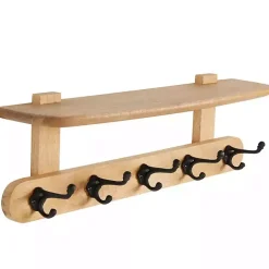 Kirklands Home Natural Wood Wall Shelf with Hooks Best