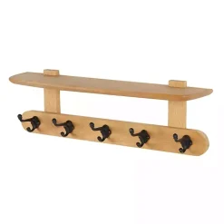 Kirklands Home Natural Wood Wall Shelf with Hooks Best