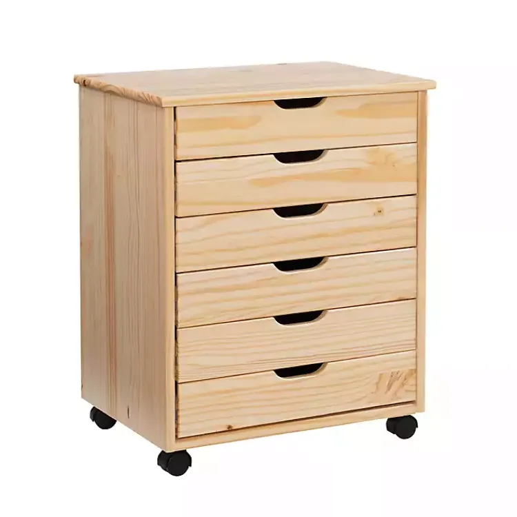 Kirklands Home Natural Wood Wide 6-Drawer Cary Storage Cart Tan Sale