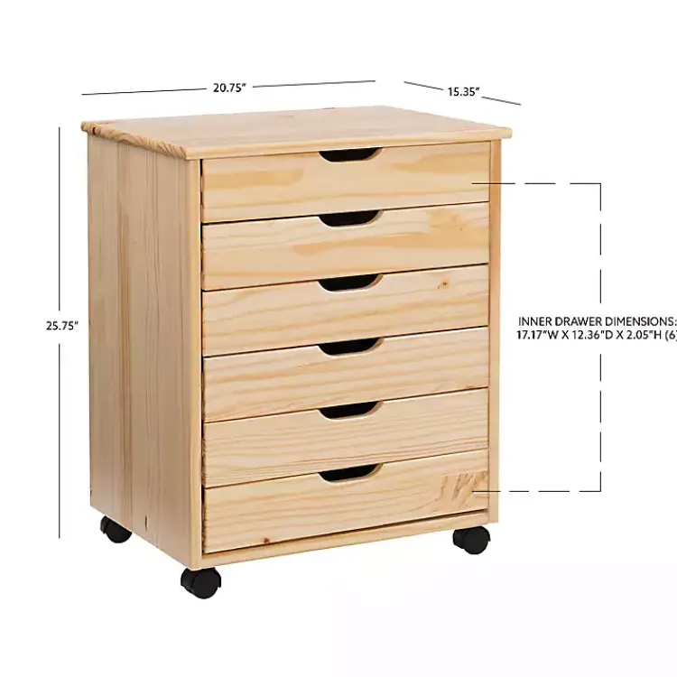 Kirklands Home Natural Wood Wide 6-Drawer Cary Storage Cart Tan Sale