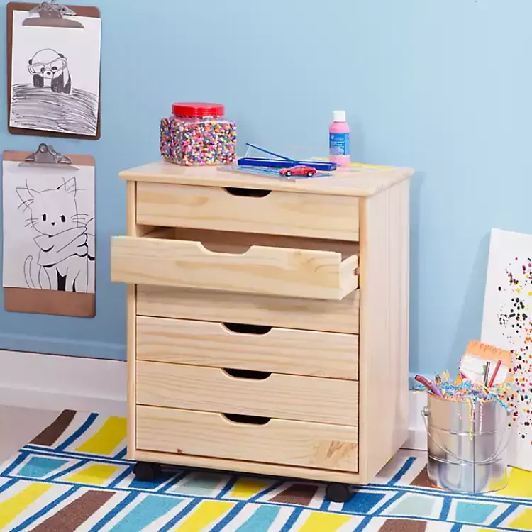 Kirklands Home Natural Wood Wide 6-Drawer Cary Storage Cart Tan Sale