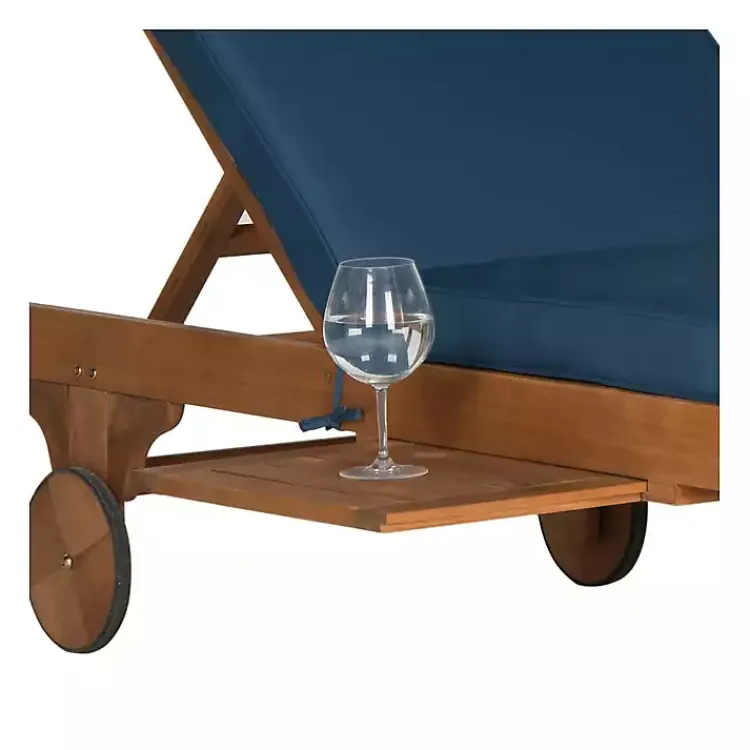 Kirklands Home Natural Wooden Chaise with Table and Navy Cushion Blue Online