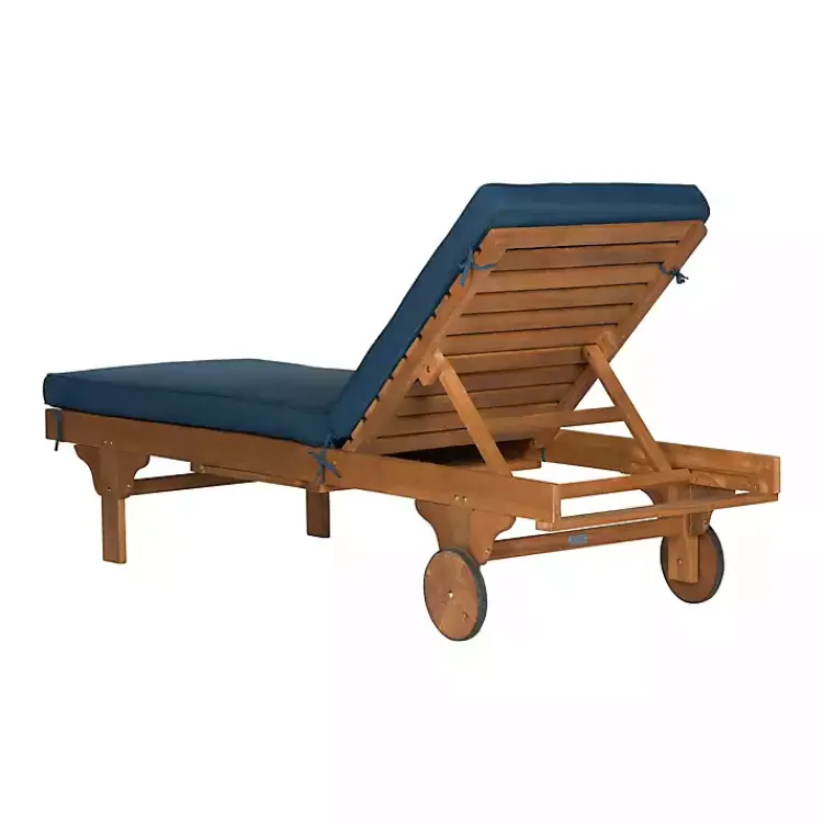 Kirklands Home Natural Wooden Chaise with Table and Navy Cushion Blue Online