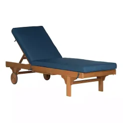 Kirklands Home Natural Wooden Chaise with Table and Navy Cushion Blue Online