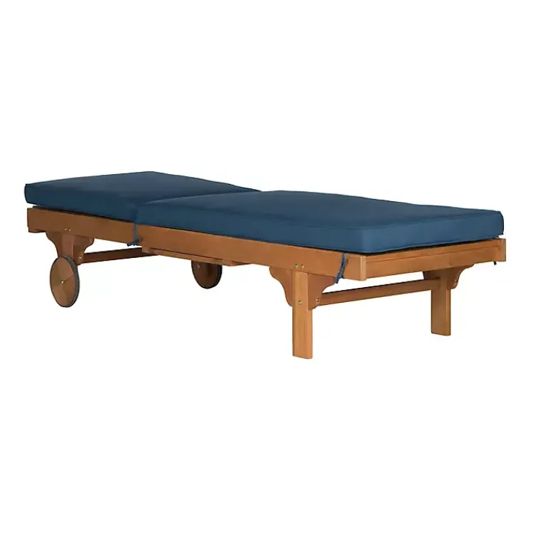Kirklands Home Natural Wooden Chaise with Table and Navy Cushion Blue Online
