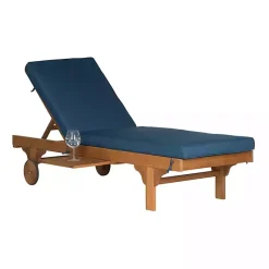 Kirklands Home Natural Wooden Chaise with Table and Navy Cushion Blue Online