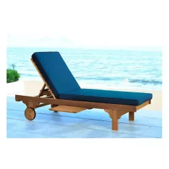Kirklands Home Natural Wooden Chaise with Table and Navy Cushion Blue Online