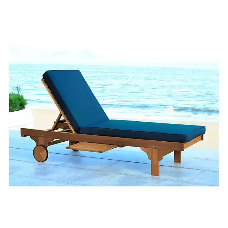 Kirklands Home Natural Wooden Chaise with Table and Navy Cushion Blue Online