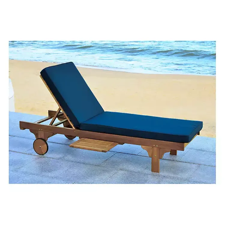 Kirklands Home Natural Wooden Chaise with Table and Navy Cushion Blue Online