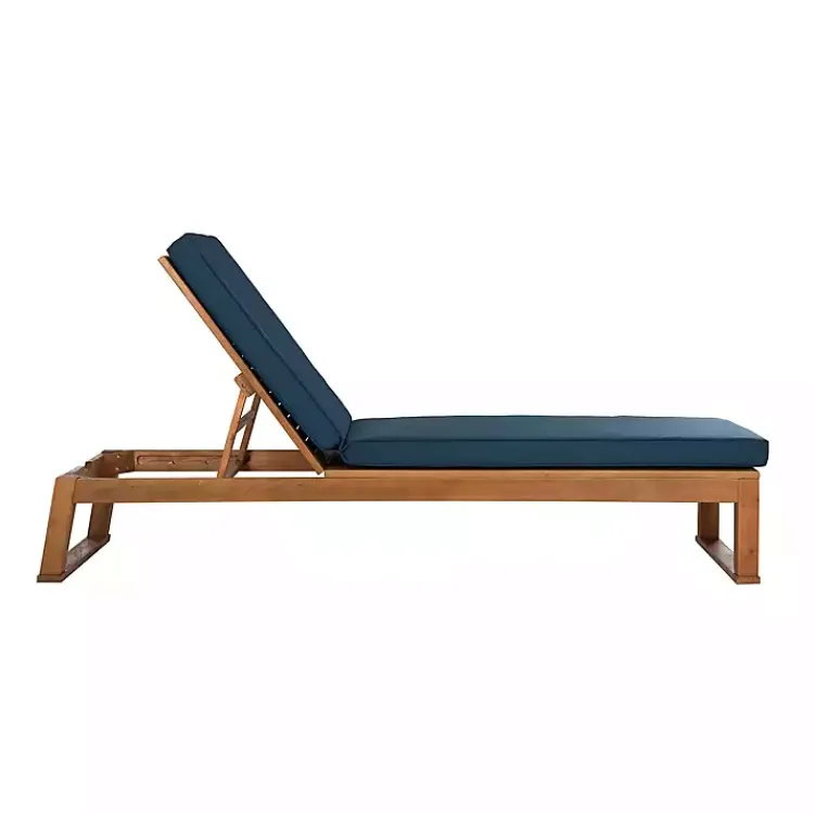 Kirklands Home Natural Wooden Chaise with Navy Cushion Blue Online