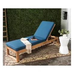 Kirklands Home Natural Wooden Chaise with Navy Cushion Blue Online