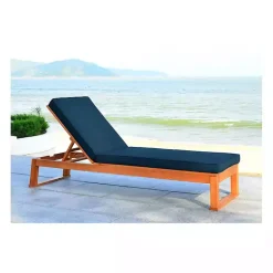Kirklands Home Natural Wooden Chaise with Navy Cushion Blue Online
