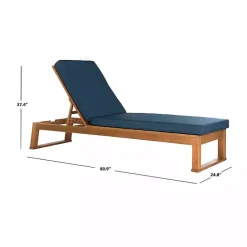 Kirklands Home Natural Wooden Chaise with Navy Cushion Blue Online