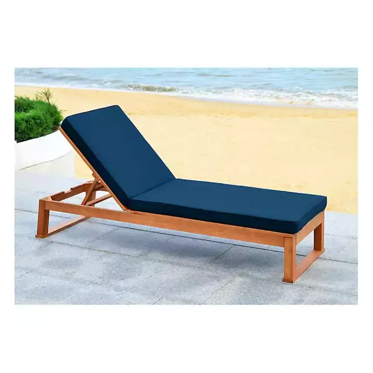 Kirklands Home Natural Wooden Chaise with Navy Cushion Blue Online