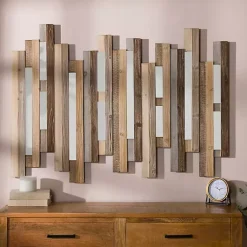 Kirklands Home Natural Wooden Planks Mirrored Wall Plaque Tan Clearance