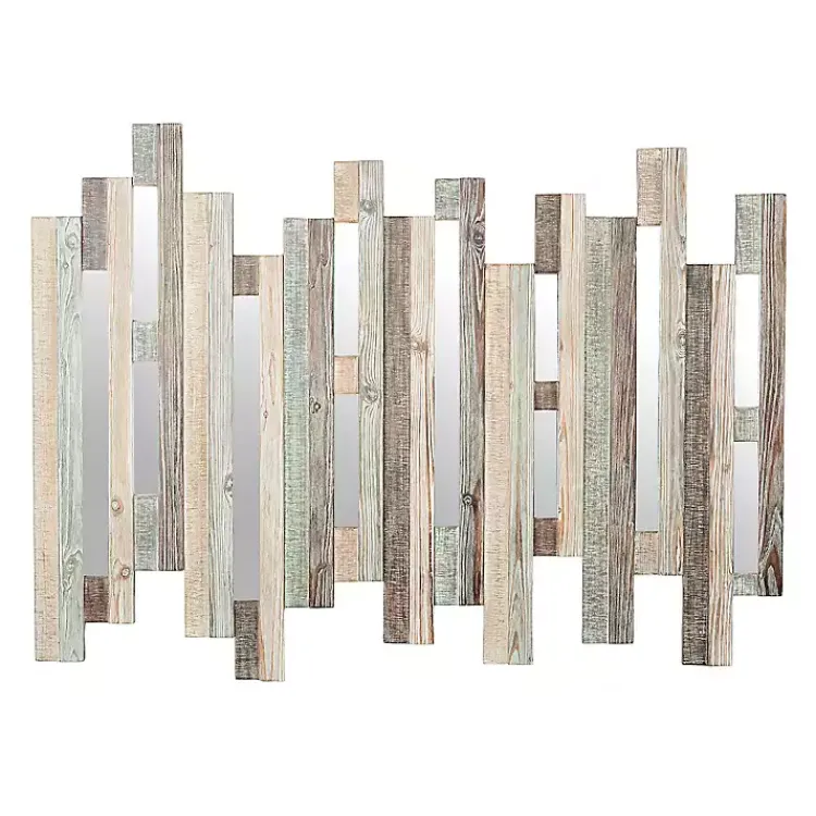 Kirklands Home Natural Wooden Planks Mirrored Wall Plaque Tan Clearance