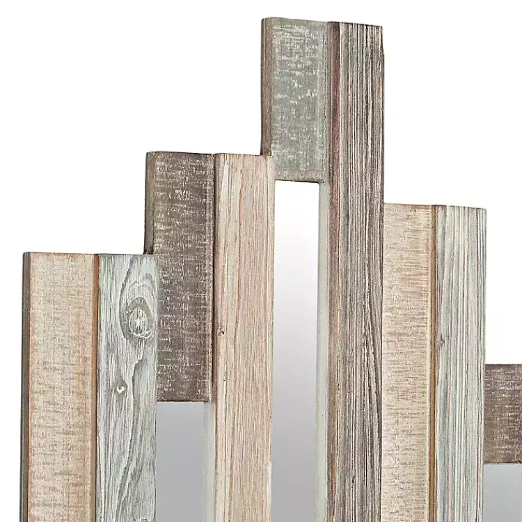Kirklands Home Natural Wooden Planks Mirrored Wall Plaque Tan Clearance
