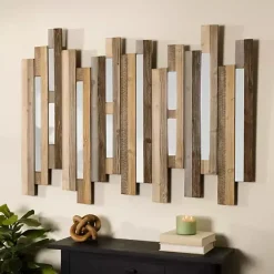 Kirklands Home Natural Wooden Planks Mirrored Wall Plaque Tan Clearance