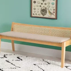 Kirklands Home Natural Woven Rat Back Minimalist Bench Tan Best