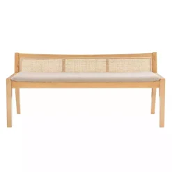 Kirklands Home Natural Woven Rat Back Minimalist Bench Tan Best