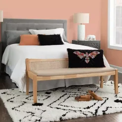 Kirklands Home Natural Woven Rat Back Minimalist Bench Tan Best