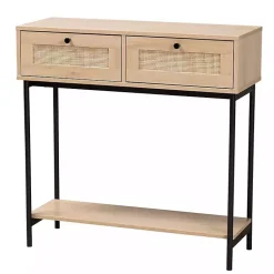 Kirklands Home Natural Woven Rat 2-Drawer Console Table Tan New