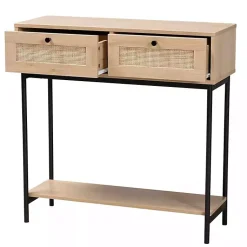Kirklands Home Natural Woven Rat 2-Drawer Console Table Tan New