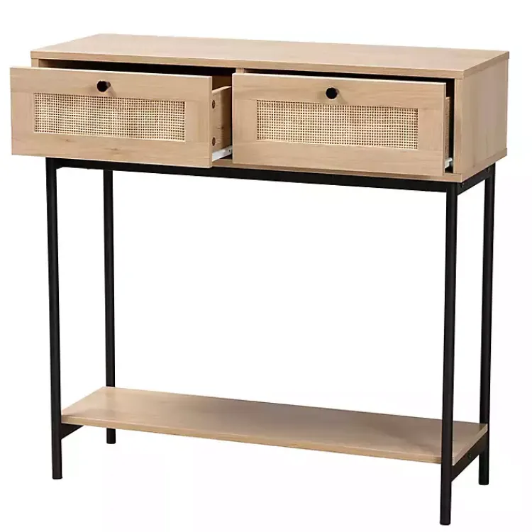 Kirklands Home Natural Woven Rat 2-Drawer Console Table Tan New