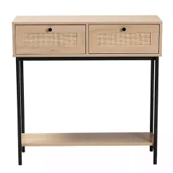Kirklands Home Natural Woven Rat 2-Drawer Console Table Tan New