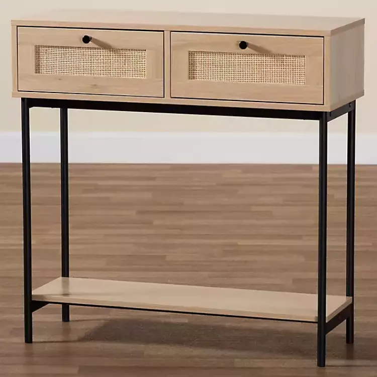 Kirklands Home Natural Woven Rat 2-Drawer Console Table Tan New