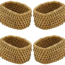 Kirklands Home Natural Woven Rat Oval Napkin Rings, Set of 4 Tan Discount
