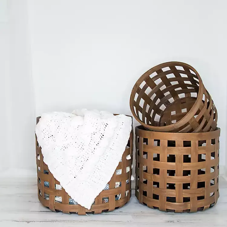 Baskets & Boxes>Kirklands Home Natural Woven Wicker Round Baskets, Set of 3 Tan