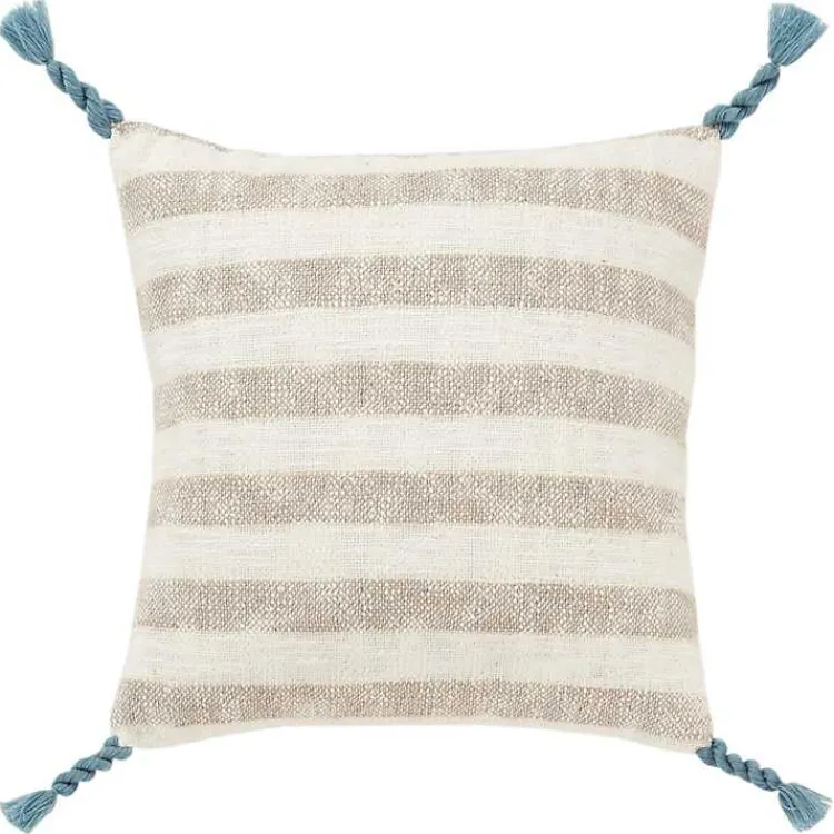 Pillows>Kirklands Home Nautical Stripe & Blue Tassel Pillow