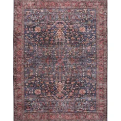 Kirklands Home Navy & Brick Botanical Washable Area Rug, 5x7 Sale