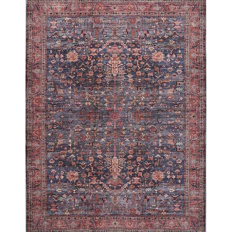 Kirklands Home Navy & Brick Botanical Washable Area Rug, 5x7 Sale