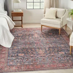 Kirklands Home Navy & Brick Botanical Washable Area Rug, 5x7 Sale