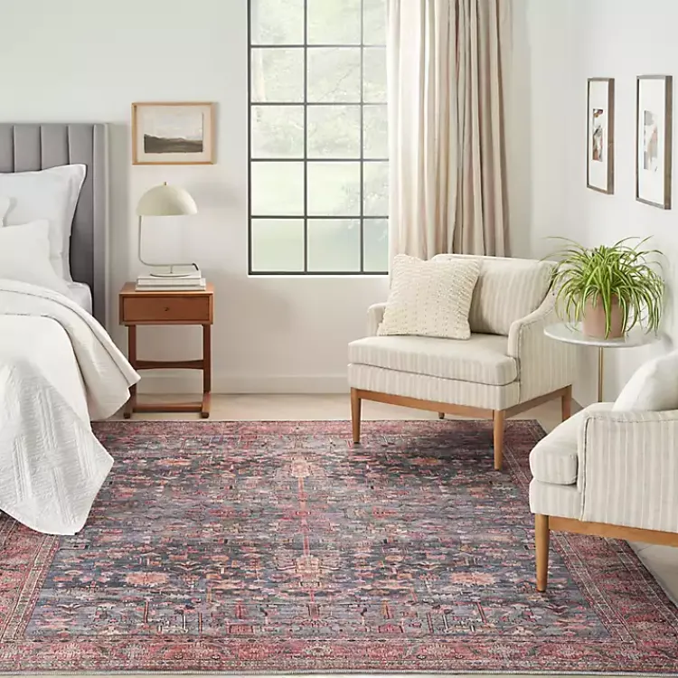 Kirklands Home Navy & Brick Botanical Washable Area Rug, 5x7 Sale