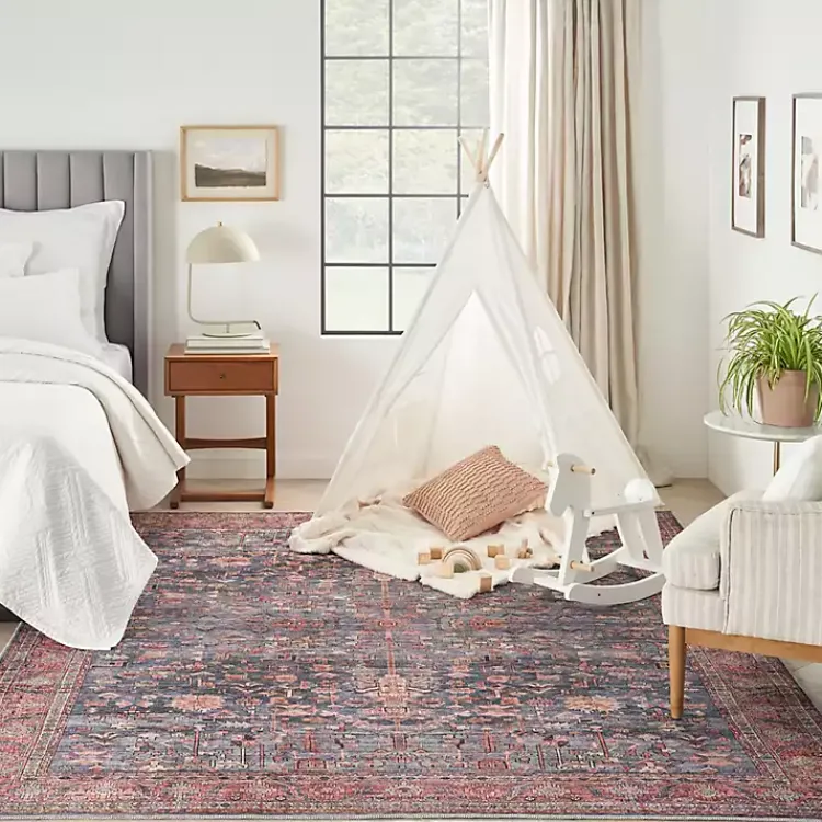 Kirklands Home Navy & Brick Botanical Washable Area Rug, 5x7 Sale