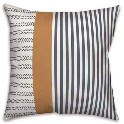 Kirklands Home Navy & Burnt Orange Stripes Indoor/Outdoor Pillow New