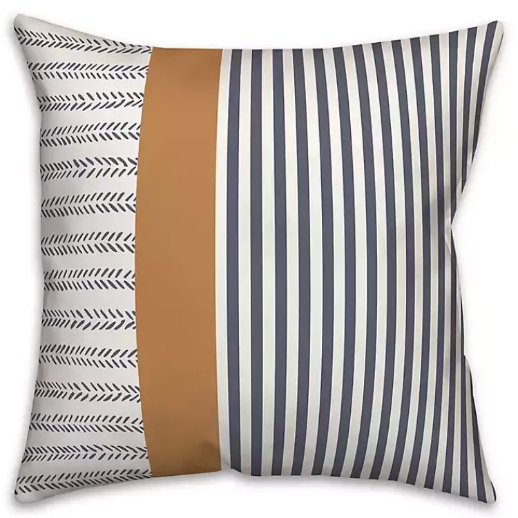 Kirklands Home Navy & Burnt Orange Stripes Indoor/Outdoor Pillow New