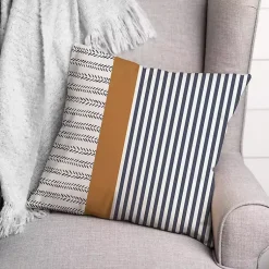 Kirklands Home Navy & Burnt Orange Stripes Indoor/Outdoor Pillow New