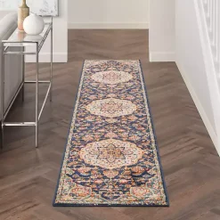 Kirklands Home Navy & Multi Floral Medallion Runner Hot