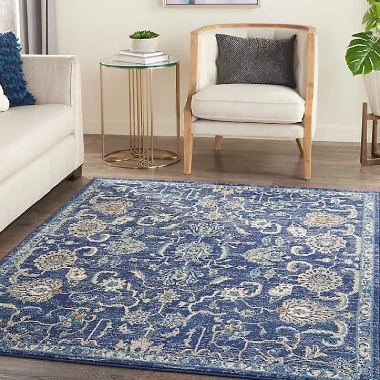 Kirklands Home Navy and Beige Botanical Area Rug, 5x7 Sale