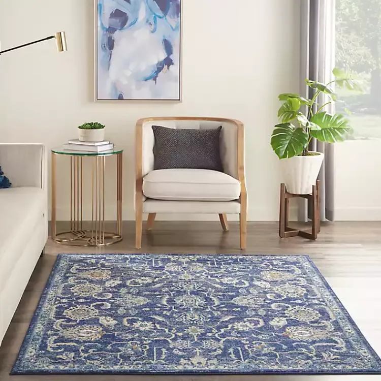 Kirklands Home Navy and Beige Botanical Area Rug, 5x7 Sale