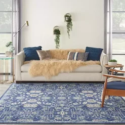 Kirklands Home Navy and Beige Botanical Area Rug, 7x10 New