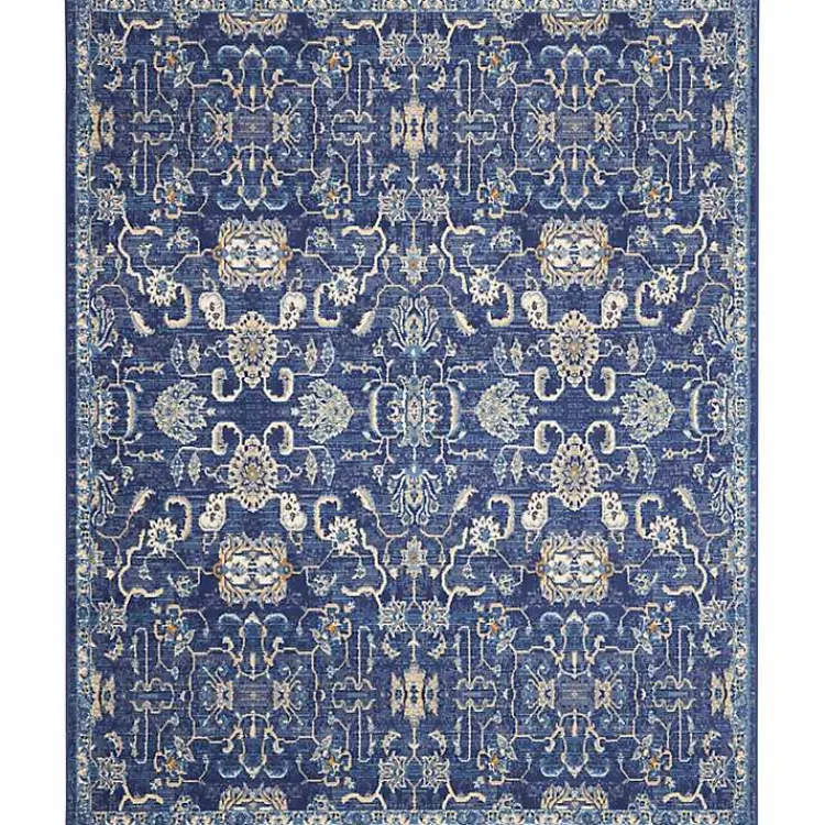 Kirklands Home Navy and Beige Botanical Area Rug, 7x9