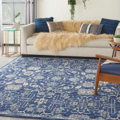 Kirklands Home Navy and Beige Botanical Area Rug, 7x9
