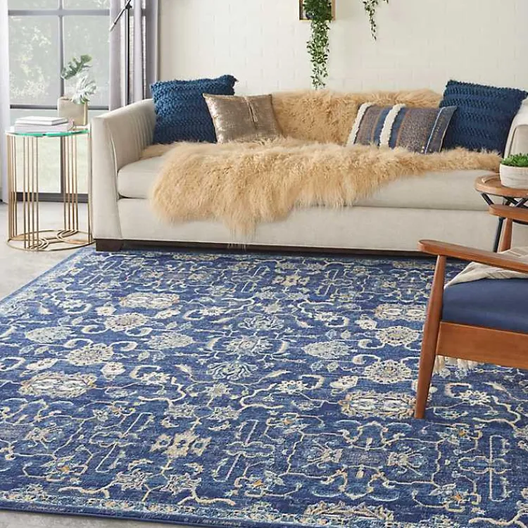 Kirklands Home Navy and Beige Botanical Area Rug, 7x9