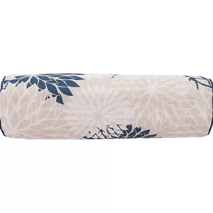 Kirklands Home Navy and Beige Floral Outdoor Bolster Pillow Blue